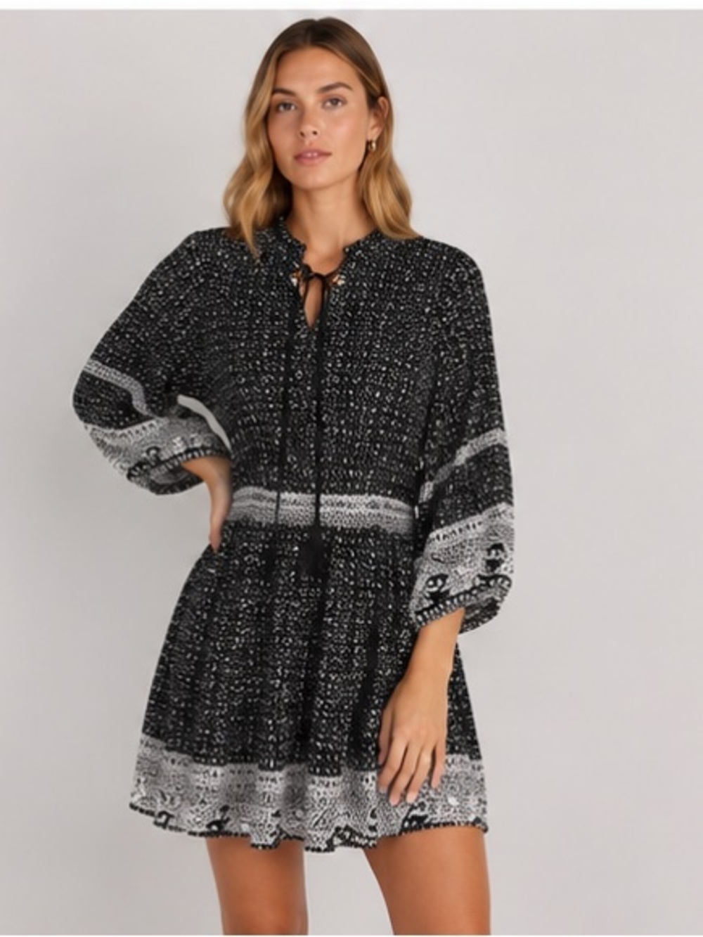 H&M Black and White Patterned Mini Dress - Picture 1 of 7